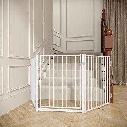 No Pawblems Free Standing Dog Gate with Door, 30'' Tall Foldable Dog Fence for Indoor & Outdoor, Up to 78 Inch Extra Wide Puppy Gate for Stairs, Hallways, Doorways, Deck, Yard (Black, 3 Panels)