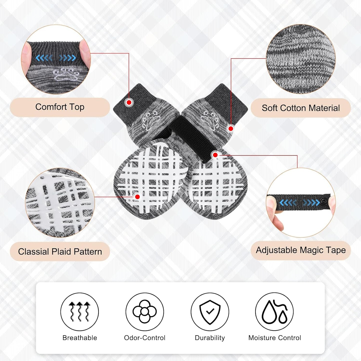 BEAUTYZOO Dog Socks to Prevent Licking Paws -Dog Shoes for Hot Pavement & Hardwood Floors Anti Slip, Traction Control Boots & Paw Protectors with Double Side Grips for Small Medium Large Senior Dogs