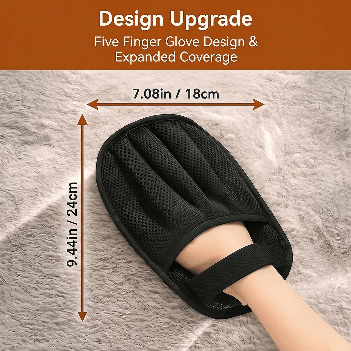 Upgraded Pet Hair Removal Gloves with Snug Elastic Wrist – Electrostatic Five-Finger Reusable Fur Remover for Cats & Dogs, Effortless Cleaning Tool for Couch, Carpet, Clothing & Car Seats