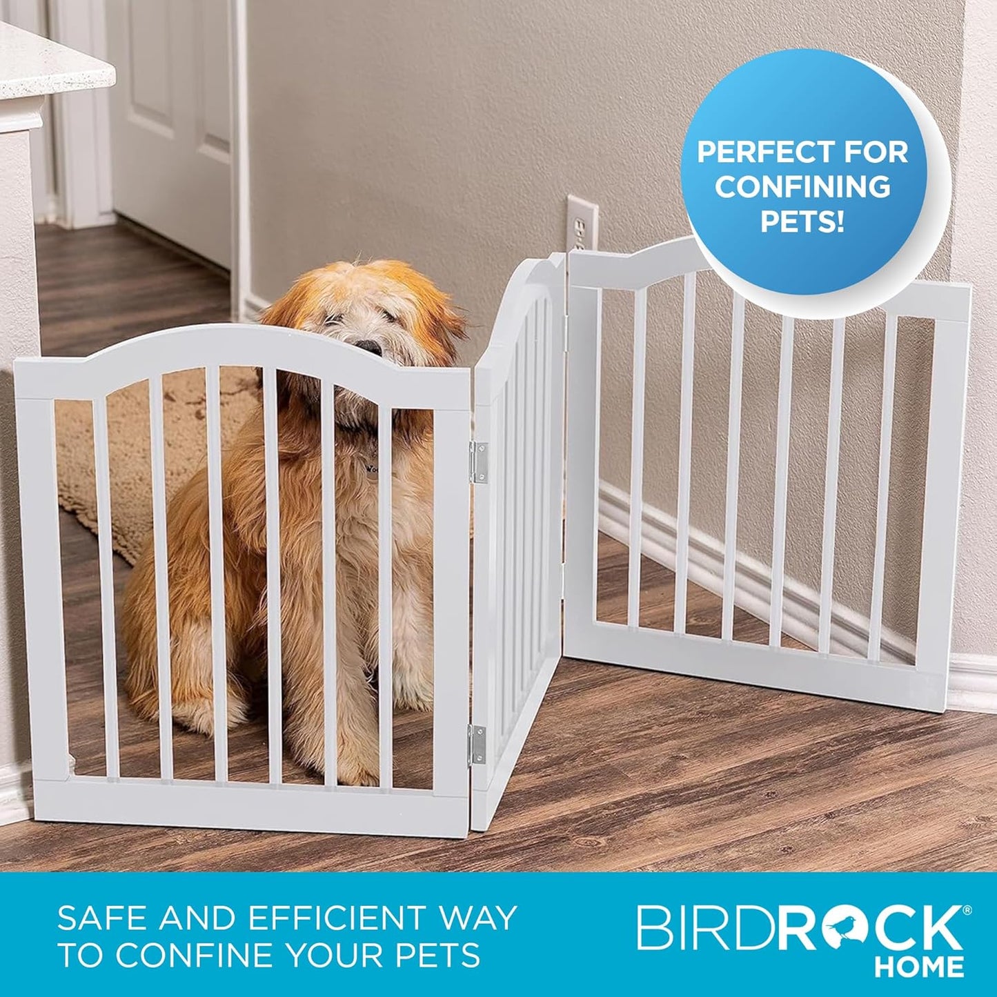 INTERNET'S BEST Arched Top Dog Gate | 4 Panel, 24" H Wooden Pet Barrier for Dogs or Cats | Freestanding Folding Room Divider for Doorways, Hallways, Stairs, and Porch | Portable, Extra Wide | Espresso