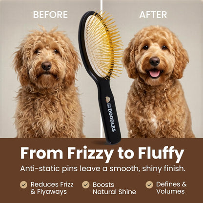 We Love Doodles Pin Brush for Dogs, Pet Grooming Detangler Pin Dog Brush, Dog Brush for Shedding and Removing Loose Fur, Lightweight Beech Wood (Silver Pins)
