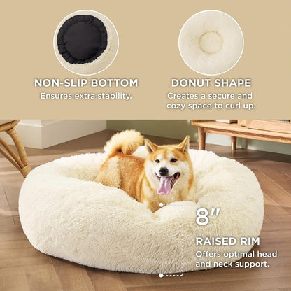 Bedsure Calming Dog Bed Medium Size Dog - Donut Washable Medium Pet Bed, 30 inches Anti-Slip Round Fluffy Plush Faux Fur Cat Bed, Fits up to 45 lbs Pets, Camel