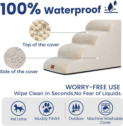 GoGoBunny Ramp Dog Stairs for Couch Sofa and Chair 15.7" H, 3-Step Pet Steps for Small Dogs and Cats, Non-Slip Waterproof Fabric Cover, Stable and Balanced Indoor Step, Pets Friendly, Grey