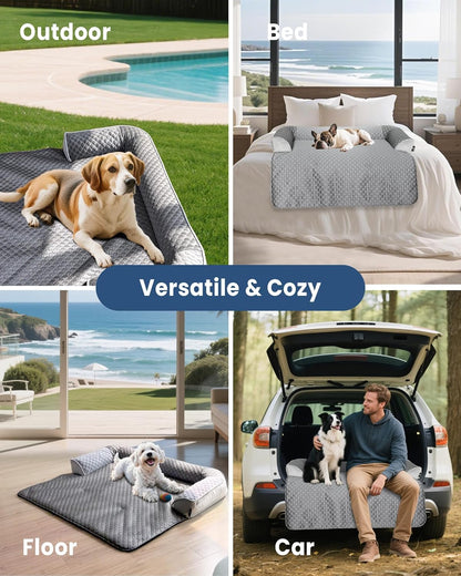 Calming Large Dog Bed for Couch, 41 x 37 inch Removable Couch Cover for Dogs Washable, Non-Slip Fluffy Plush Dog Sofa Mat for Furniture Protector - Grey