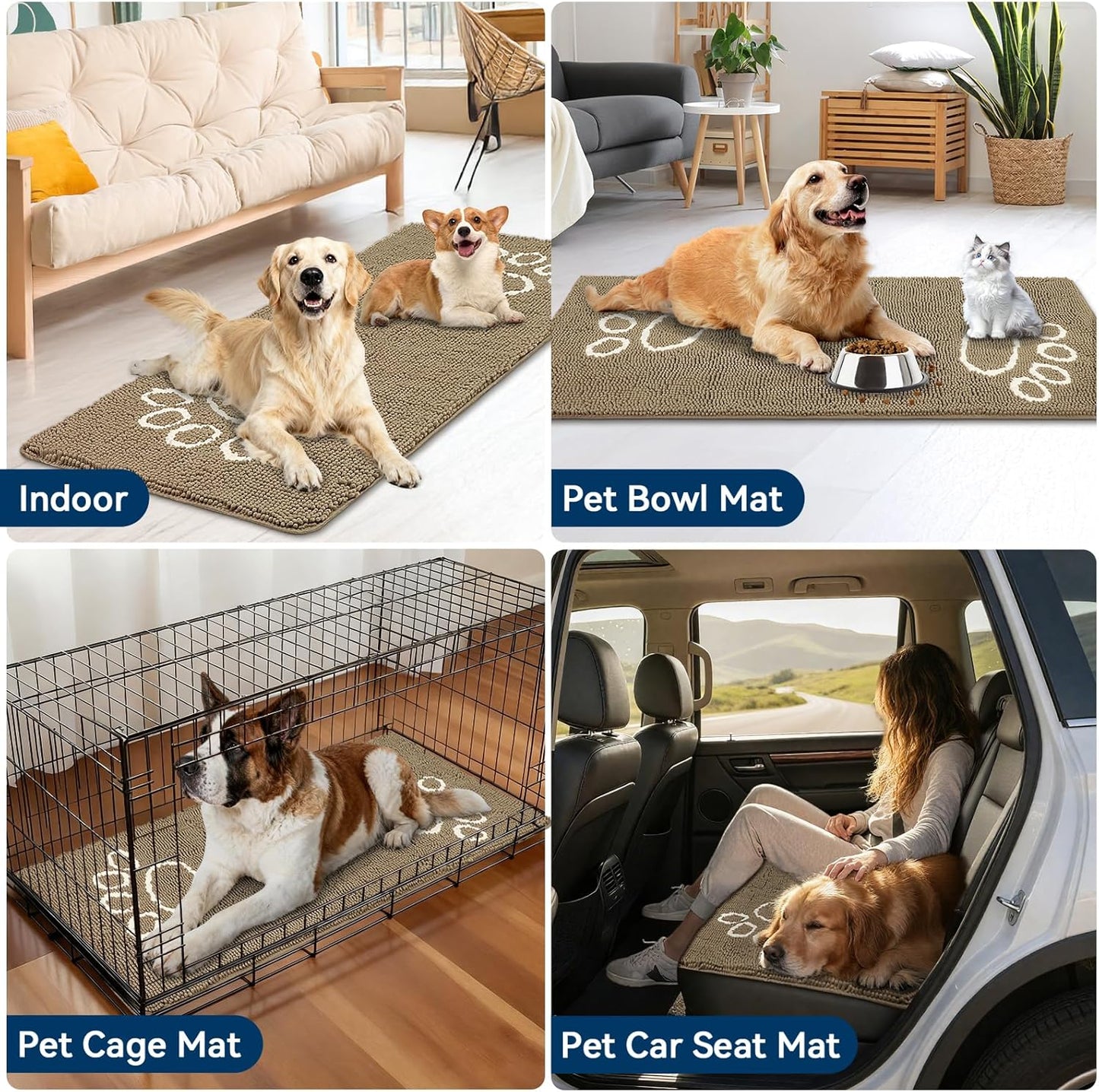 Bcoimo Super Absorbent Dog Door Mat, 30"*20" Anti Slip Mat for Muddy Paws, Pet Rugs for Dirty Paws Washable that Absorbs Moisture and Dirt, for Dog Cage and Pet Resting Carpet