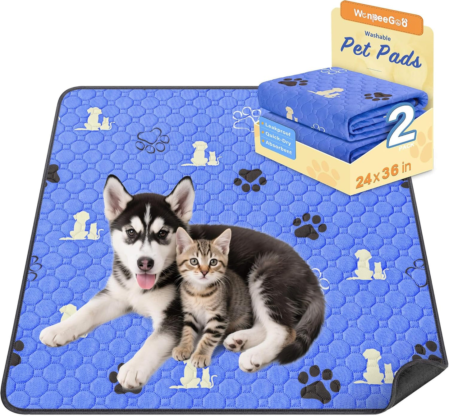 WanpeeGoo Washable Pee Pads for Dogs, 4 Pack Absorbent Reusable Training Dog Pads Pet Puppy Pads, Non-Slip Potty Pads for Whelping, Playpen, Crate, Bed, Grey 18"x24"