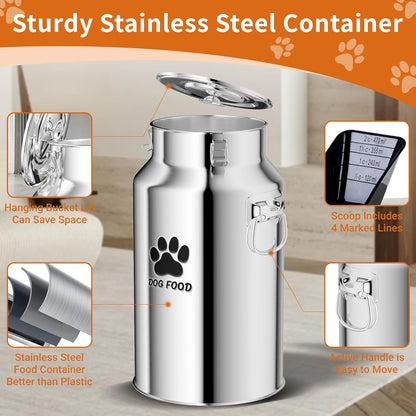 Metal Dog Food Storage Container, 30Lbs Dog Food Storage Tank, Multifunctional Storage Bin with Sealed Lid and Spoon, Pet Food Storage Container for Dogs and Cats, Keeping Fresh and Easy to Clean