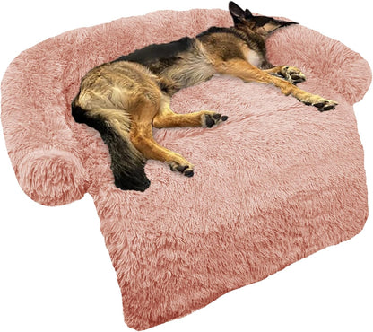 Calming Dog Bed Fluffy Plush Dog Mat for Furniture Protector with Removable Washable Cover for Large Medium Small Dogs and Cats (Large, Light Grey)