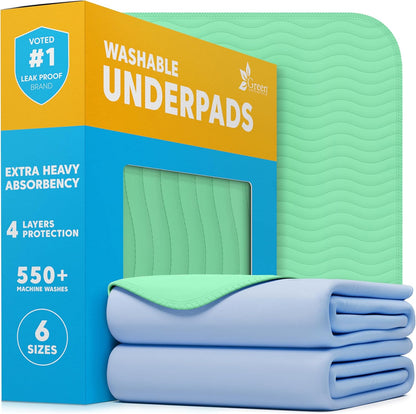 GREEN LIFESTYLE Washable Underpads - Large Pads for use as Incontinence Bed Pads, Reusable Pet Pads, Great for Dogs, Cats, Bunny, Seniors Bed Pad (Pack of 4-34x36)