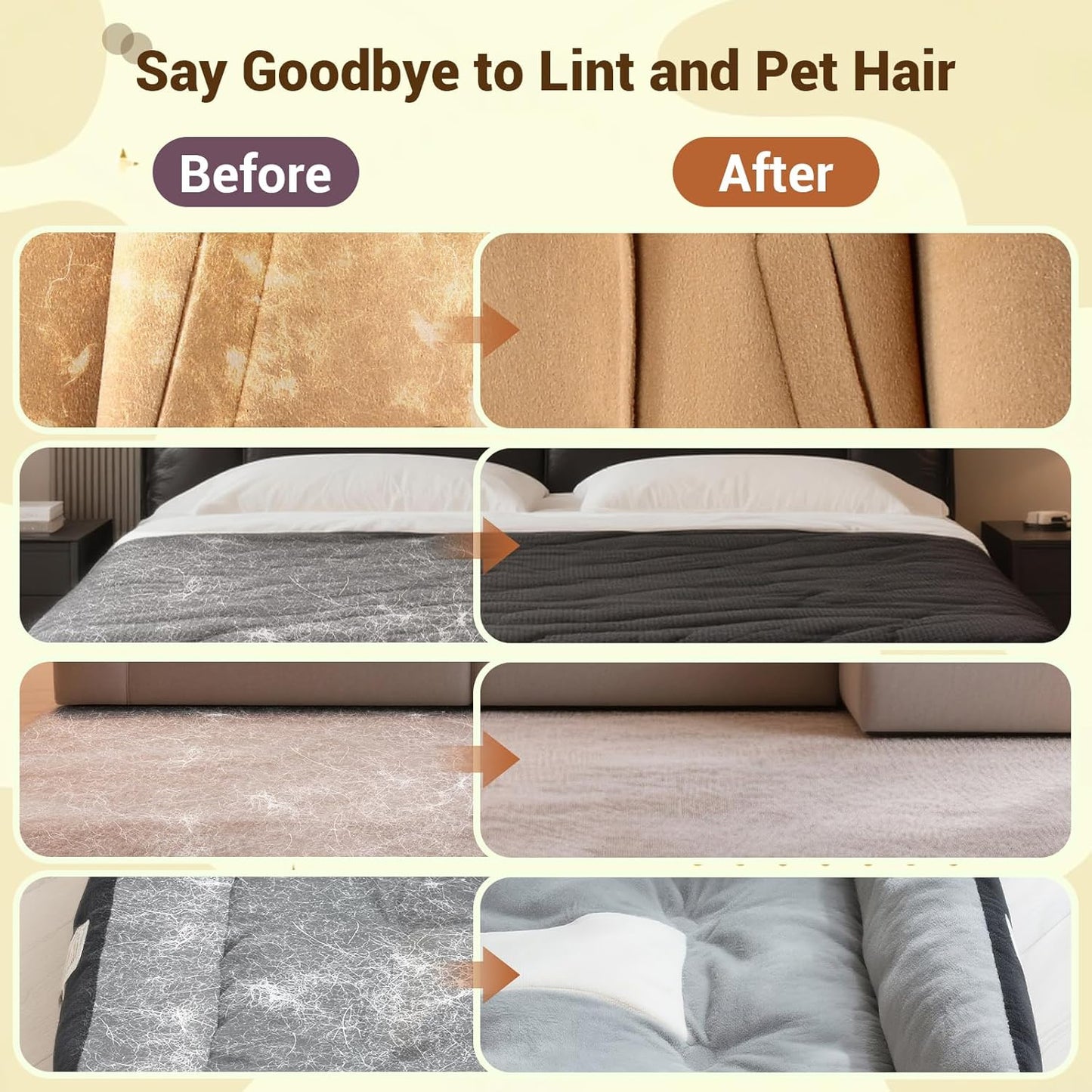 Pet Hair Removal Glove & Electrostatic Remover Set with Mini Lint Roller (180 Sheets) - Reusable Cleaning Tool for Sofa, Carpet, Cat Tree, Furniture, Car Seat and Clothes（3PCS）