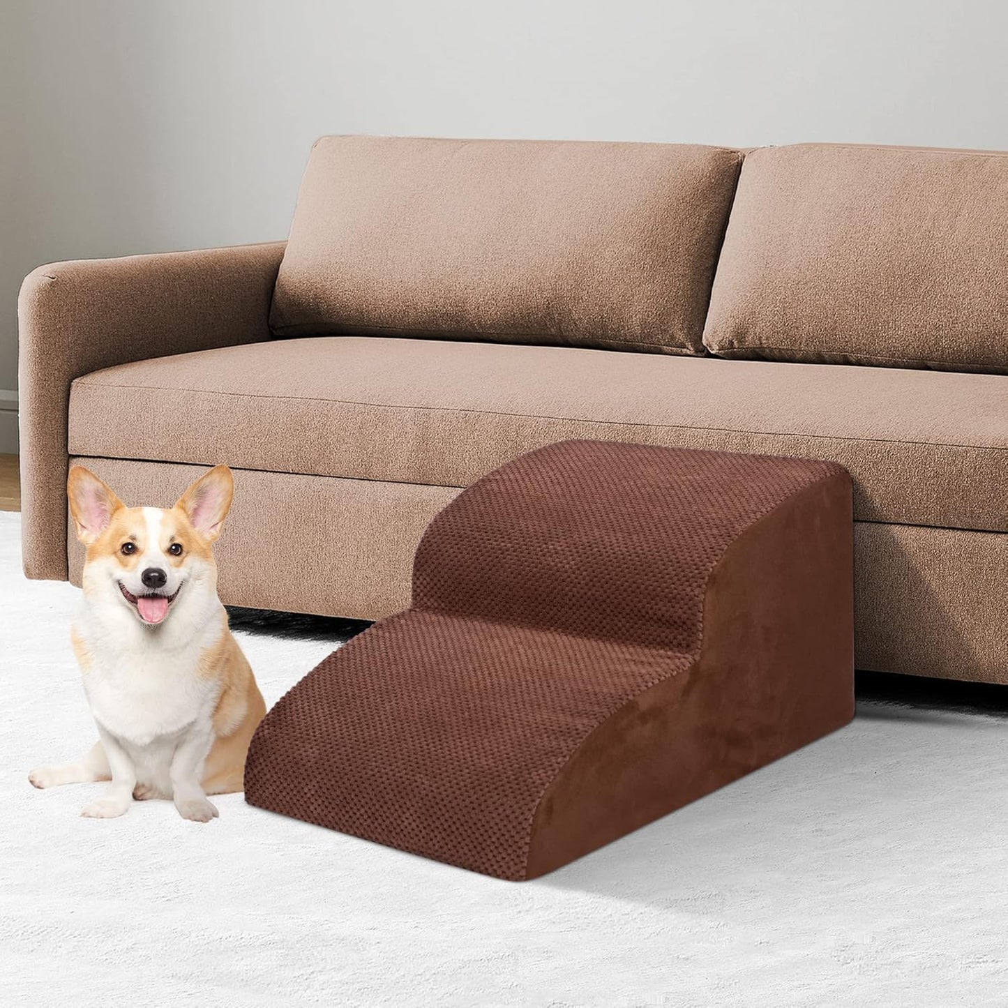 Dog Stairs for Small Dogs, 3 Tiers High Density Foam Dog Ramp, Extra Wide Non-Slip Pet Steps for High Beds Or Couch, Soft Foam Doggie Ladder for Dogs Injured, Older Pets, Small Cats