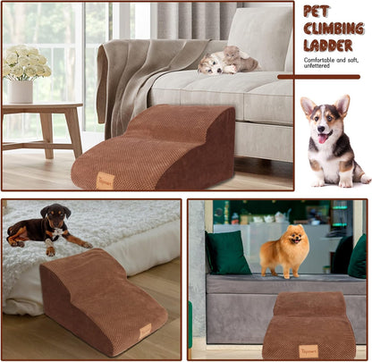 Topmart High Density Extended Foam Dog Ramp&Steps 2 Tiers,11.8" High,Non-Slip Dog Stairs,Soft Foam Pet Ladder with Removable Cover,Best for Injured,Older Cats,Pets with Joint Pain