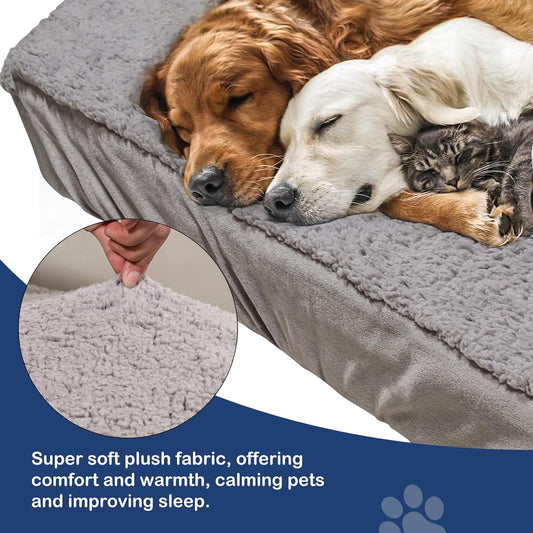 Sunsleek Dog Bed Covers Replacement Washable, Waterproof Dog Sofa Cover Ultra Soft Plush, Quilted, Pet Bed Cover for Cat, Cover Only (Grey, 35.0" L x 23.0" W x 6.5" Th)