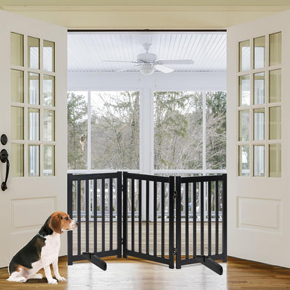 LZRS 2-Panel Wooden Free Standing Foldable Dog Gate Indoor – Solid Hardwood 24" High, Step-Over Safety Pet Gate for Doorways, Stairs & Small Spaces - Indoor Use, White