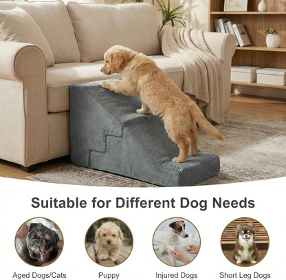 Dog Stairs for Small Dogs, 6-Step Dog Steps for High Bed, High-Density Foam Pet Stairs with Non-Slip Removable Washable Cover to Get on Bed