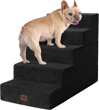 EHEYCIGA Dog Stairs for High Bed 22.5" H, 5-Step Dog Steps for Bed, Pet Steps for Small Dogs and Cats, Non-Slip Balanced Pet Ramp Indoor, Grey