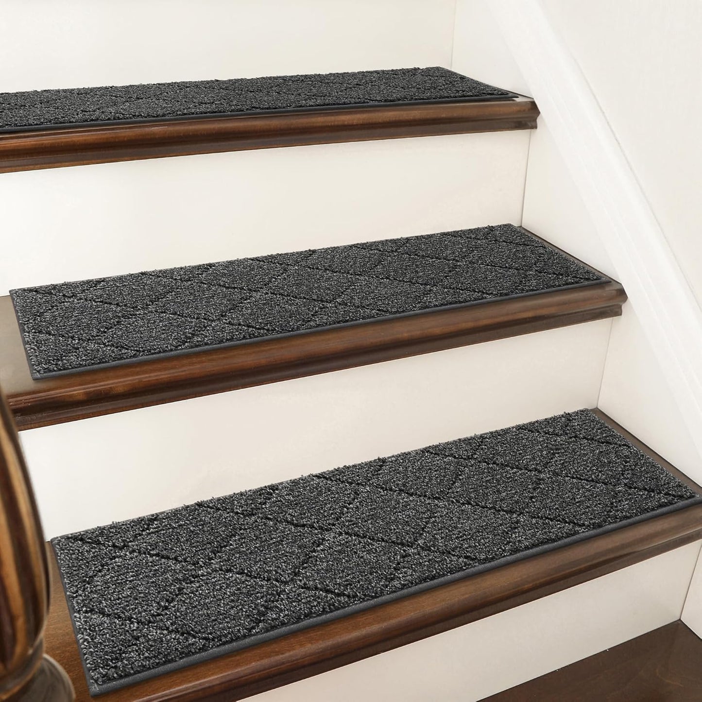 COSY HOMEER Edging Stair Treads Non-Slip Carpet Mat 28inX9in Indoor Stair Runners for Wooden Steps, Edging Stair Rugs for Kids and Dogs, 100% Polyester TPE Backing (7pc, Beige)