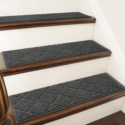 COSY HOMEER Edging Stair Treads Non-Slip Carpet Mat 28inX9in Indoor Stair Runners for Wooden Steps, Edging Stair Rugs for Kids and Dogs, 100% Polyester TPE Backing (7pc, Beige)