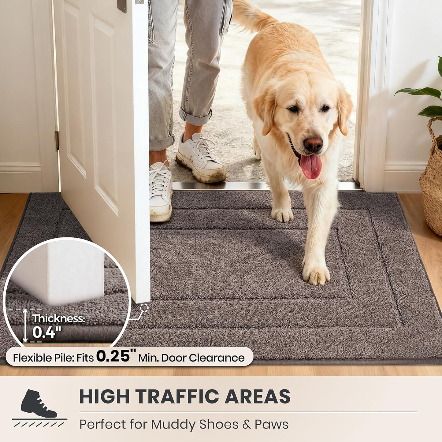 PURRUGS Dirt Trapping Door Mat 32" x 47", Non-Slip/Skid Machine Washable Entryway Rug, Dog Doormat, Super Absorbent Welcome Mat for Muddy Wet Shoes and Paws, Grayish Brown