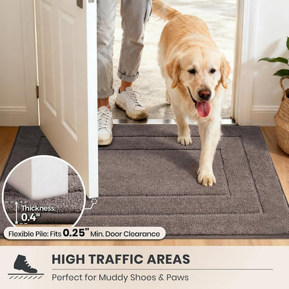 PURRUGS Dirt Trapping Door Mat 32" x 47", Non-Slip/Skid Machine Washable Entryway Rug, Dog Doormat, Super Absorbent Welcome Mat for Muddy Wet Shoes and Paws, Grayish Brown