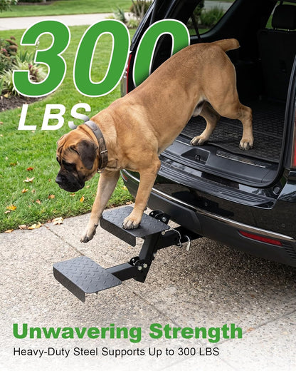 Hitch Step 2 Inch Receiver for SUV Truck RV, Heavy Duty 2 Step Dog Stairs with Adjustable Height, Foldable Dog Stairs & Dog Car Steps, Universal Trailer Hitch Step & Tow Hitch Step