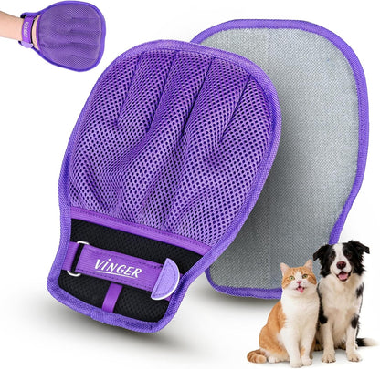 VINGER Pet Hair Removal Glove for Cats & Dogs, Electrostatic Pet Hair Gloves with Adjustable Wristband, Five-Finger Magic Brush Remover Tool for Laundry, Carpet, Couch, Car Seats & Clothing (Black)