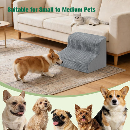 Dog Stairs for Couch, 3 Steps 13.8" H Non-Slip Pet Stair, Balanced Stable Pet Ramp for Small Dogs, Indoor Furniture Step, Gray