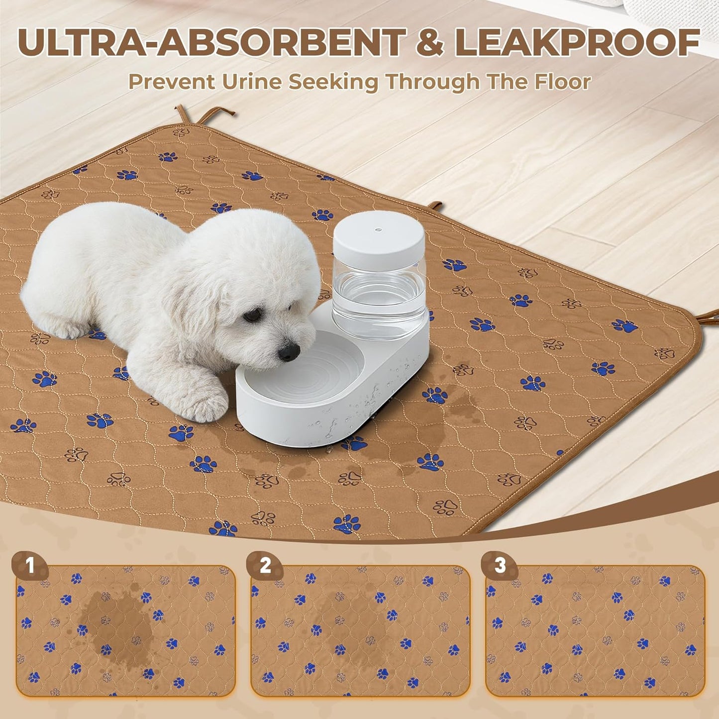 Fostanfly Washable Pee Pads for Dogs, 2 Pack Large 36"x41" Ultra-Absorbent and Leak-Proof Non-Slip Reusable Potty Training Pads for Dogs, Cats, Puppy, Potty Training of Add 8 Lanyards