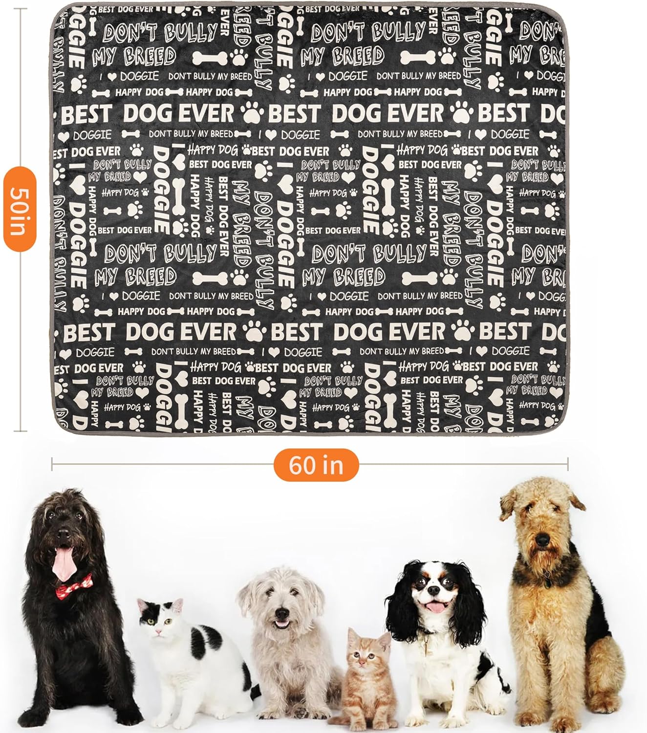 Waterproof Dog Blankets Pet Blanket 50"x60", Soft Fluffy Sofa Car Bed Protector, Reversible Sherpa Fleece Dog Blanket for Large Dogs (Dark Grey-Paws)