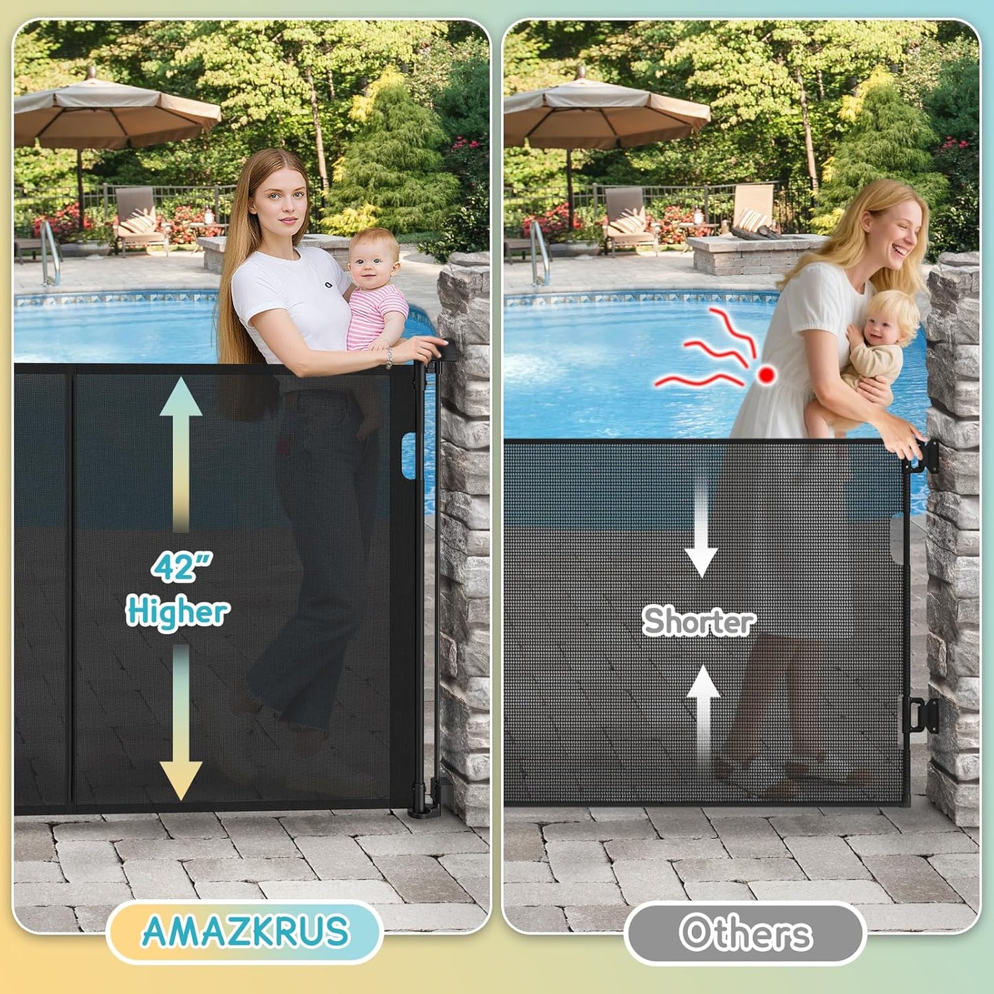 160 Inch Retractable Baby Gates Extra Wide, 42 Inch Extra Tall Retractable Gate, 13 FT Reinforced Retractable Dog Gate with Reinforcement Rod to Prevent Crawling Through, for Doorways, Stairs, Hallway
