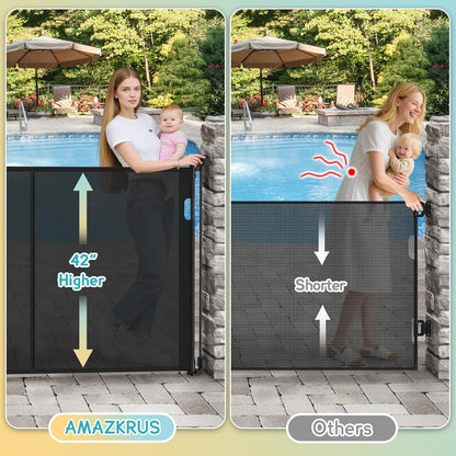 160 Inch Retractable Baby Gates Extra Wide, 42 Inch Extra Tall Retractable Gate, 13 FT Reinforced Retractable Dog Gate with Reinforcement Rod to Prevent Crawling Through, for Doorways, Stairs, Hallway