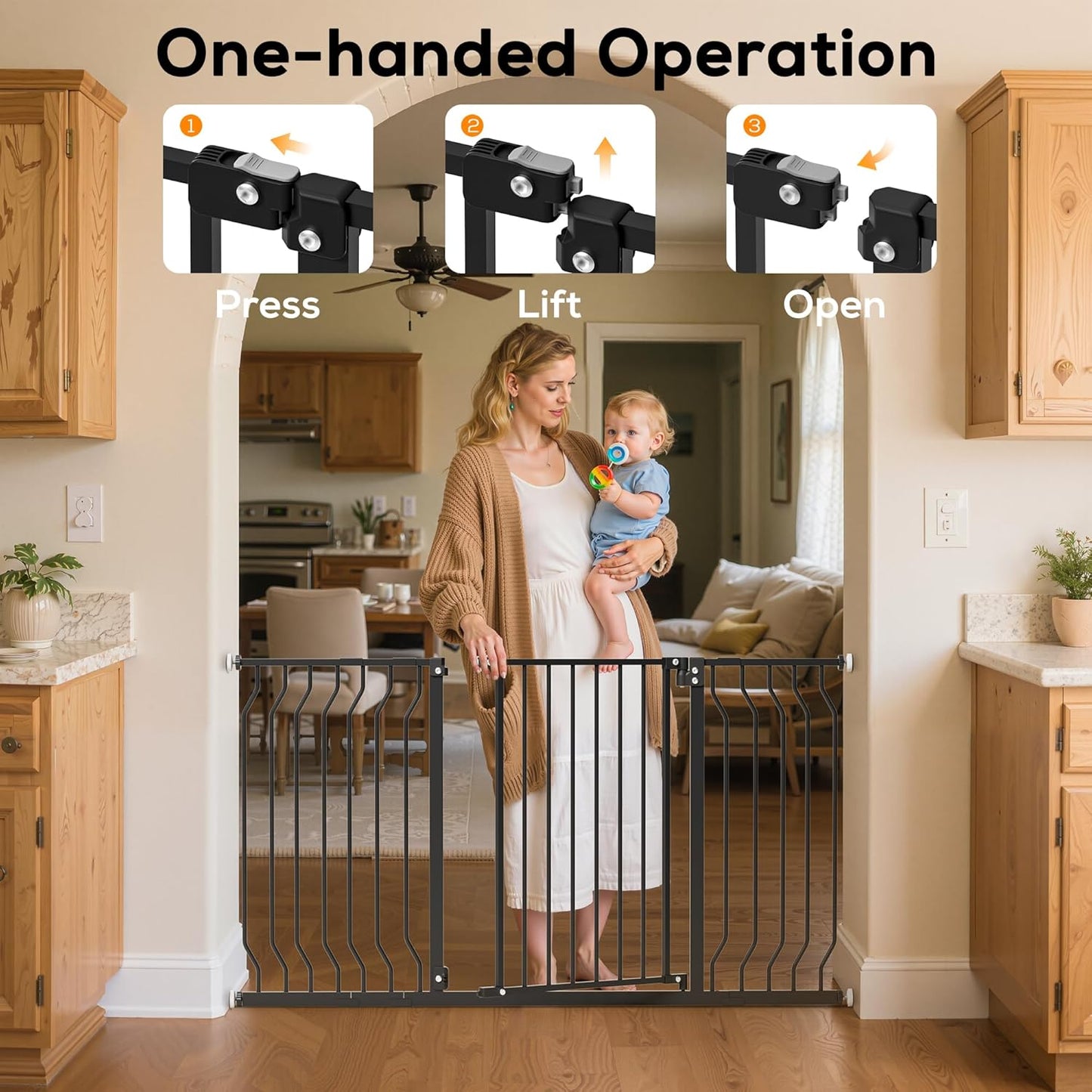 29-43" Baby Gate for Stairs, Baby Safety Essentials, Auto Close Gate for Doorways, Easy Install Pressure Mounted Dog Gate Indoor, Pet Gates for Dogs, White