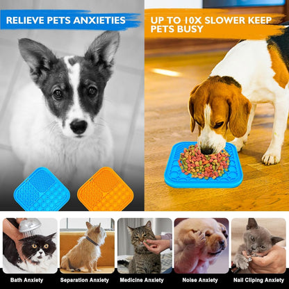 Lick Mat for Dogs - Slow Feeder Licking Mat with Suction Cups for Peanut Butter, Food Treats & Yogurt - 2 Pack