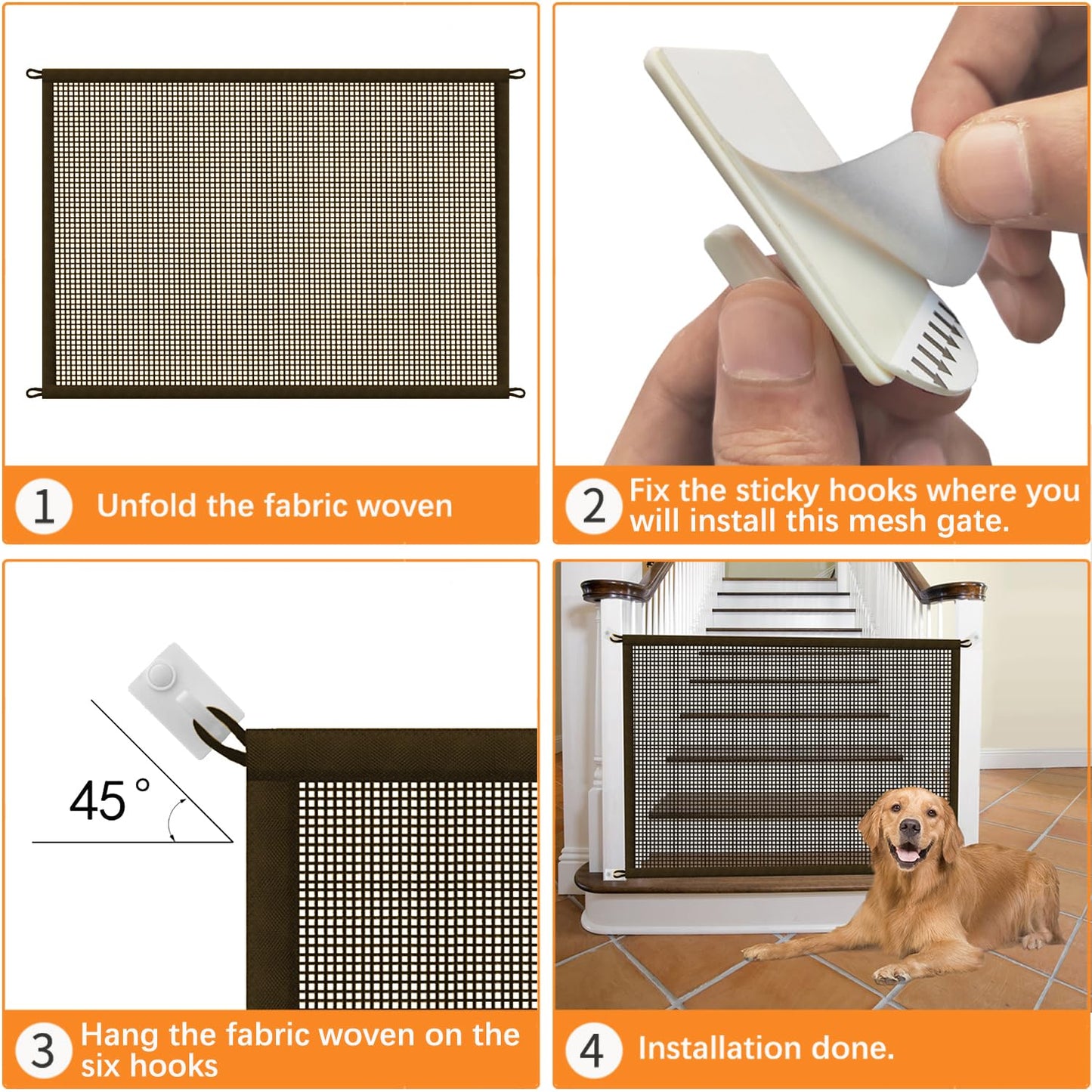 Cupount Baby Gate for Stairs - Dog Gate Indoor Mesh Pet Gates for Doorways (Black, 30" H x 41" W)