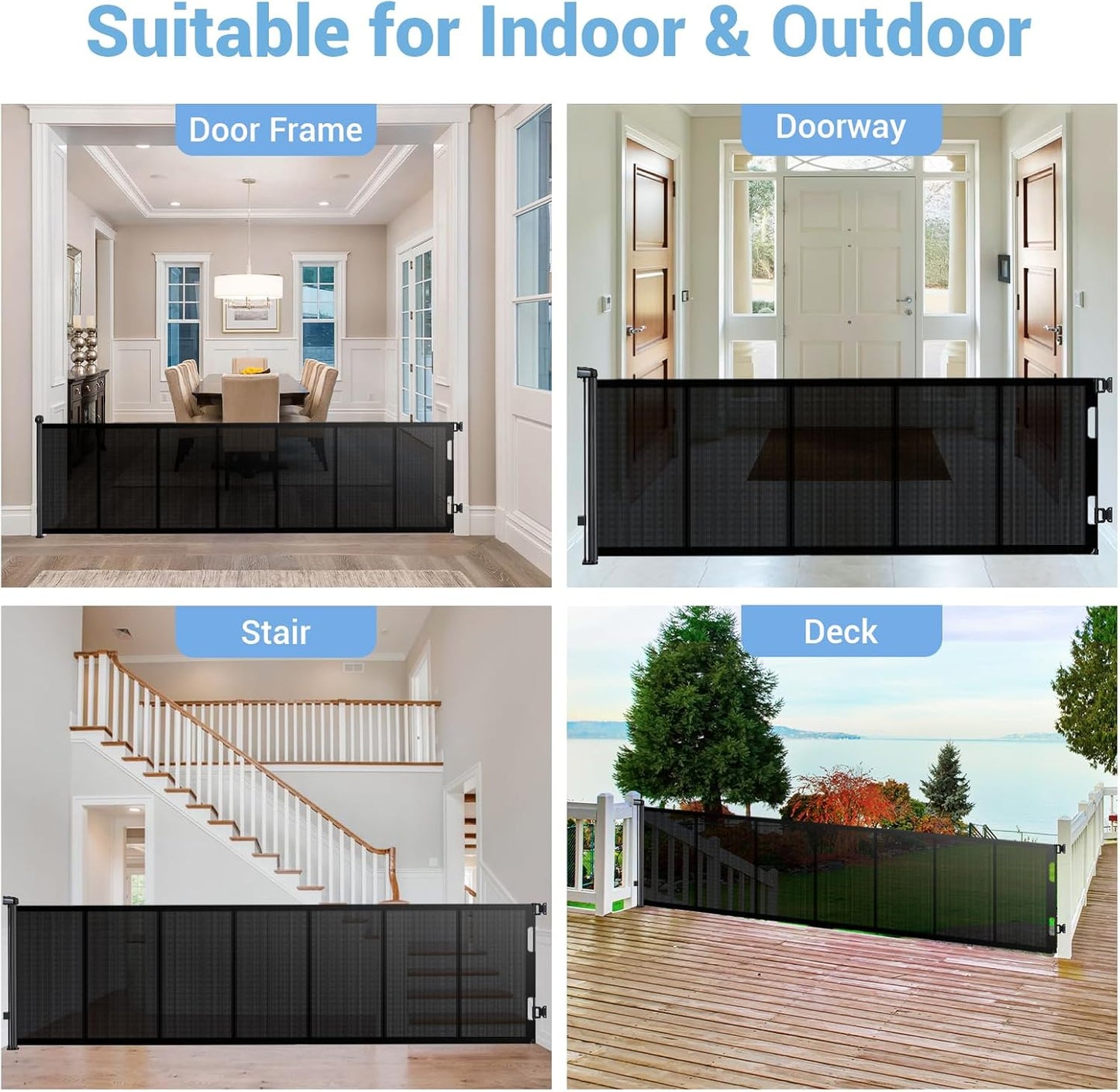 HAMOPY Retractable Baby Gate, 33" Tall, Extends up to 55" Wide, Durable Auto-Lock Baby Gates for Stairs, Mesh Dog Gate and Child Safety Gates for Doorways, Hallways, Indoor, Outdoor(Black)