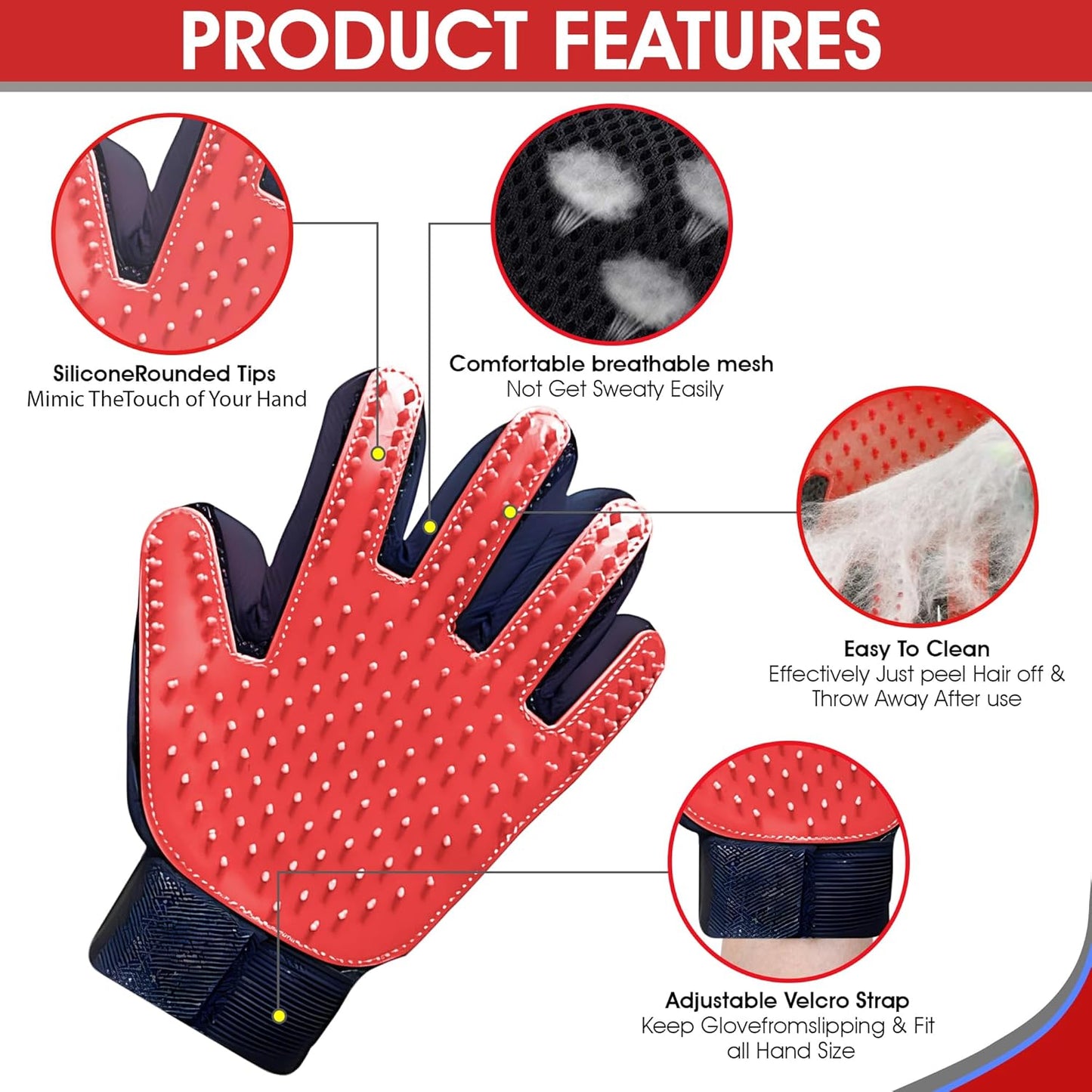 Upgrade Pet Grooming Gloves, Grooming Gloves for Dogs, Cats, Rabbits & Horses with Long and Short Hair, Efficient Pets Hair Remover Mittens - 1 Pair (Blue)