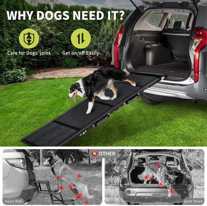 Dog Ramp for Car, 63" Long & 20" Wide Folding Dog Ramps for Car, Portable Pet Car Ramp with Non-Slip Surface, Outdoor Dog Car Ram-p Up to 250 LBS, Extra Wide Steps for SUV Car & Truck
