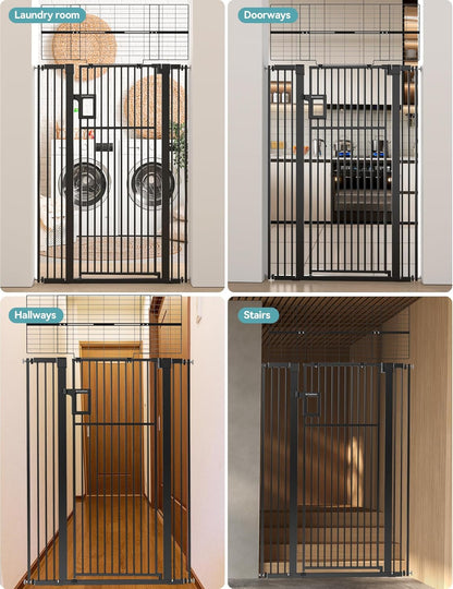 No Pawblems Upgraded 71" Extra Tall Pet Gate for Cat, 29-43" Auto Close Cat Gate for Doorways/Stairs/Hallways, NO Drilling Pressure Mounted, 1.37" Pet-Safe Gap (Black, 71" Tall, 29-43" Wide)