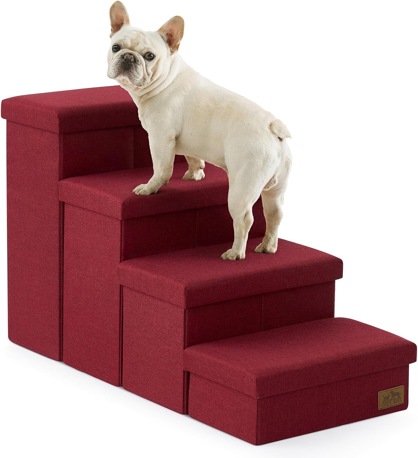 Dog Stairs with Storage, 4-Step Wider Sturdy Dog Steps for Small/Medium/Large Dogs and Older Cats, Folding Doggie Ramp for Bed/Couch/Car Hold Up to 180 lbs (22" H, Brown)