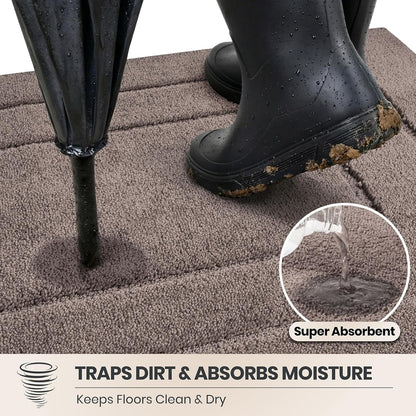 PURRUGS Dirt Trapping Door Mat 32" x 47", Non-Slip/Skid Machine Washable Entryway Rug, Dog Doormat, Super Absorbent Welcome Mat for Muddy Wet Shoes and Paws, Grayish Brown