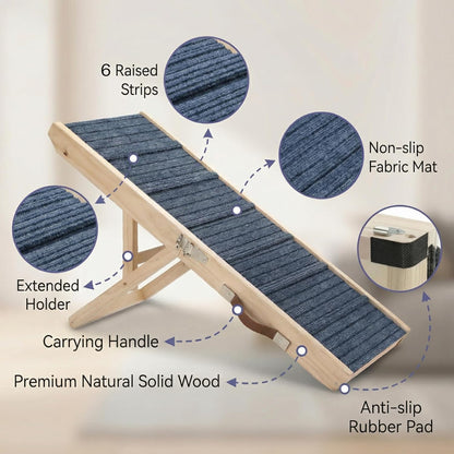Dog Ramp for Sofa, Couch – Foldable Wooden Pet Ramp with 4 Adjustable Heights, Anti-Slip Surface & Safety Support for Small Dogs, Senior Pets with Joint Pain – Portable Pet Steps Stairs (S)