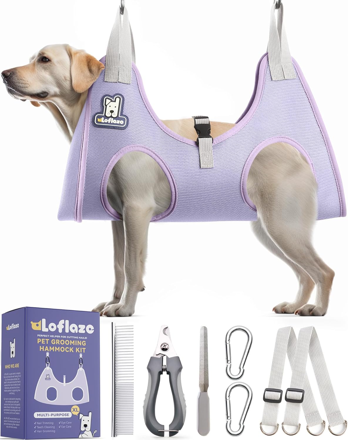 Loflaze Dog Grooming Hammock Harness for Dogs & Cats with Pet Nail Clipper Trimmer - Cat Hanger Sling for Trimming Clipping Nails- Dog Hammock Restraint Bag for Small Medium Large pet （ Grey S ）