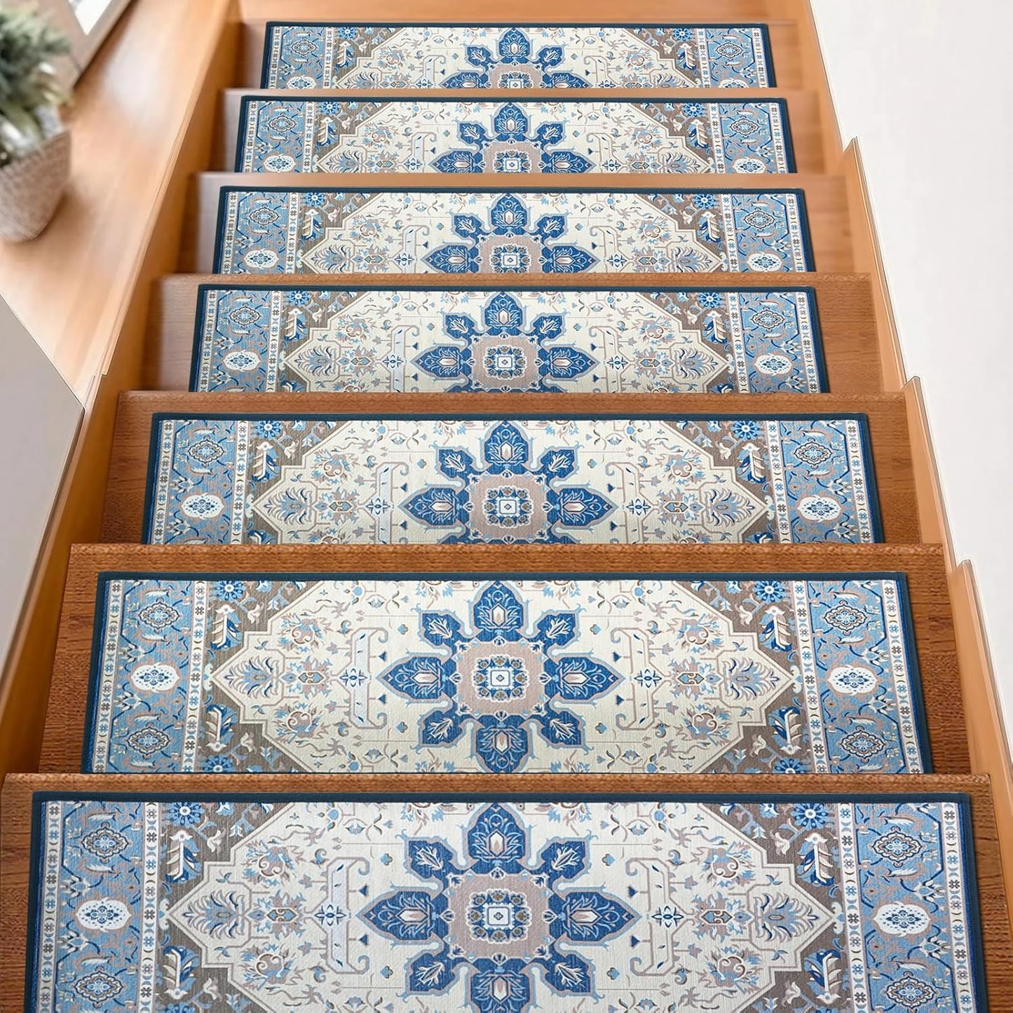 FlowaFoli Stair Treads for Wooden Steps Indoor,8" X 30" (15 in Pack) Stair Treads Non Slip, Machine Washable for Kids Elders and Pets,Beige