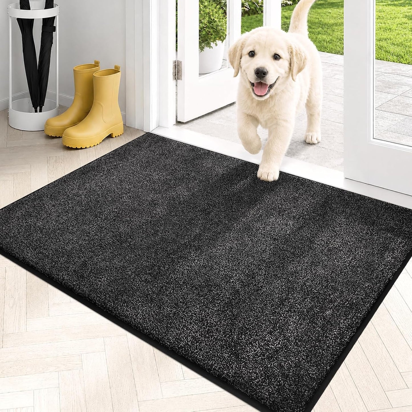 PURRUGS Dirt Trapping Door Mat 20" x 31.5", Non-Slip Machine Washable Entryway Rug, Dog Doormat, Indoor Front Door Mat, Super Absorbent Entry Rug for Muddy Shoes & Paws, Bluish Grey-Black