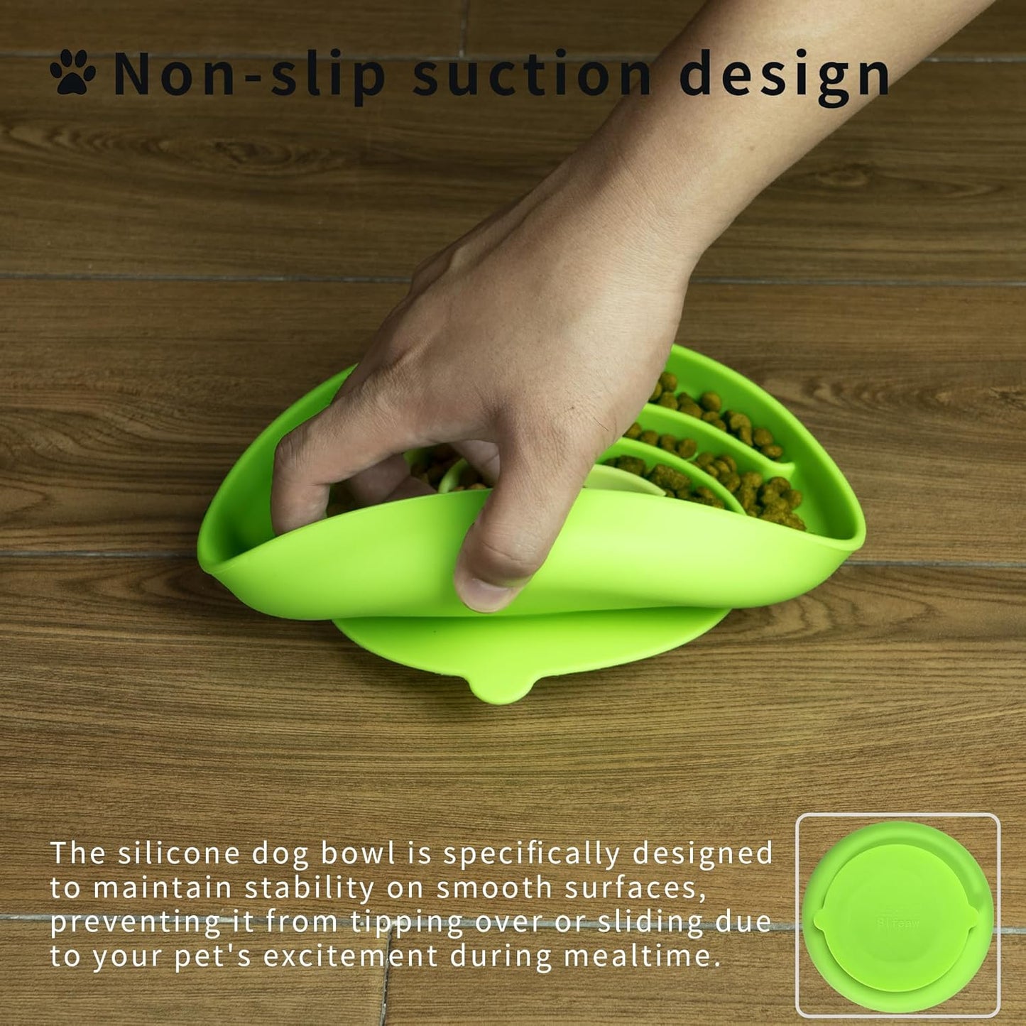 Bifeaw Slow Feeder Dog Bowls, Dishwasher Microwave Safe Silicone Puppy Puzzle Bowl with Non-Slip Design for Eating (Grey Green)