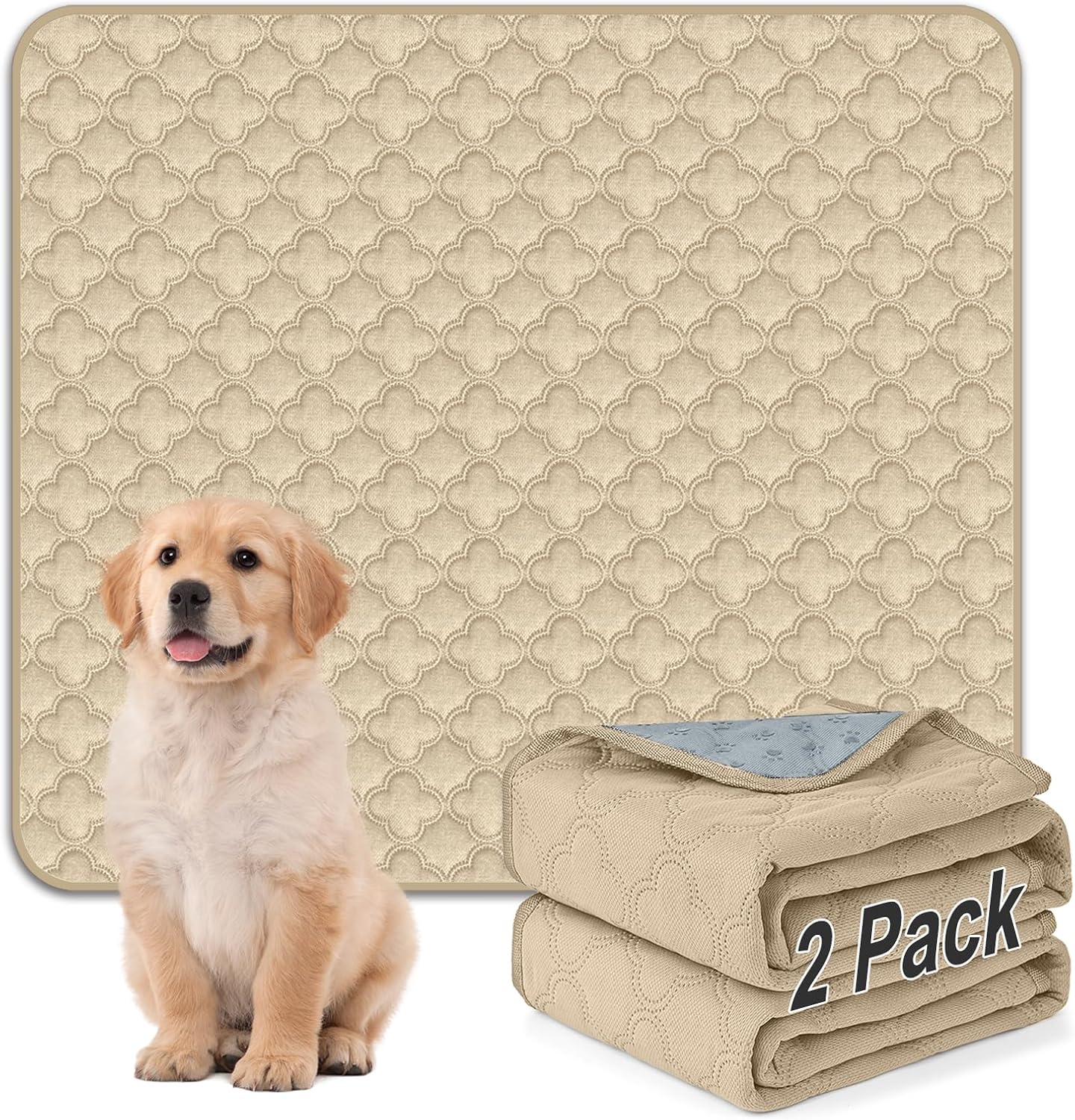 FunFurry Washable Pee Pads for Dogs - 4 Pack Reusable Pee Pads，Waterproof Puppy Pads，Pet Training Pads，Super Absorbent with Dog Paw Shape Non-Slip Backing (Cream, 18" X 24" - 4 Pack)