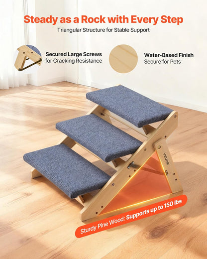 VEVOR Wood Pet Stairs, 2-Step Dog Stairs for Beds, Sofa & Cars, 110lbs Load Capacity, Floded Flat Design, Stable & Sturdy Cat & Dog Step Ladder for Small Medium Large Older Pet Puppy Essentials