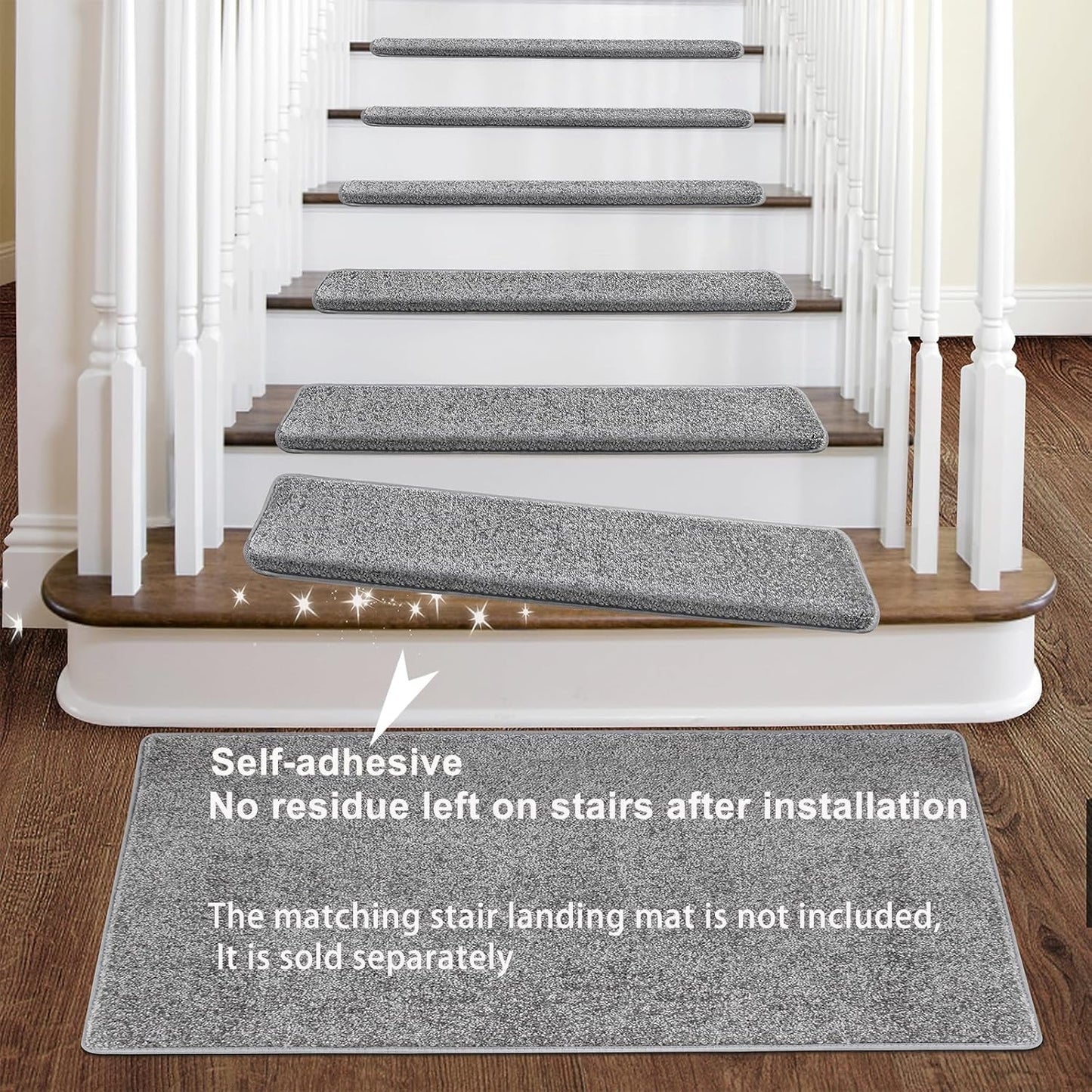 PURE ERA Bullnose Carpet Stair Treads Set Tape Free Non-Slip Indoor Stair Protectors Pet Friendly Rugs Covers Soft Skid Resistant Washable Reusable 9.5" x 30"(14 Pieces,Cream Gray)