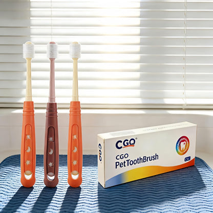 CGO 360° Silicone Pet Toothbrush - Dog Toothbrush for Small Dogs & Cats, 4-Pack Round Head, Extra Soft Bristles, Dental Cleaning and Oral Hygiene for Puppies and Kittens (2 Orange, 2 Brown)