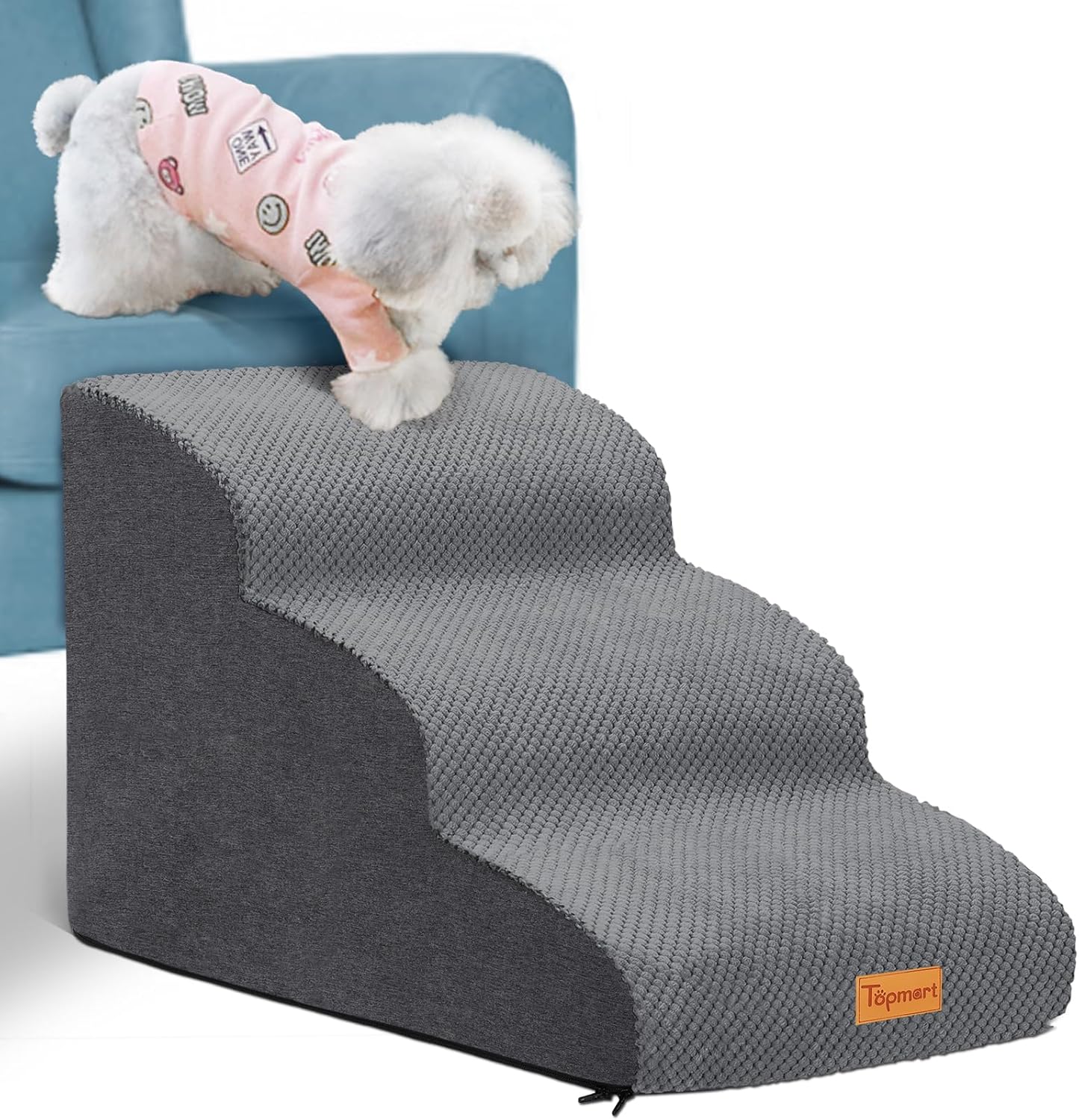 Topmart High Density Extended Foam Dog Ramp&Steps 2 Tiers,11.8" High,Non-Slip Dog Stairs,Soft Foam Pet Ladder with Removable Cover,Best for Injured,Older Cats,Pets with Joint Pain